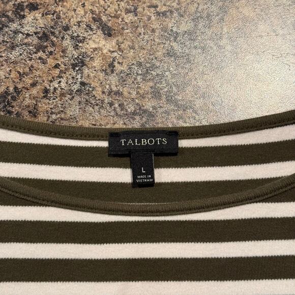 Talbots Dress 3/4 Sleeve Coastal Minimalist Classic Preppy Stripe Green Large - Picture 3 of 7
